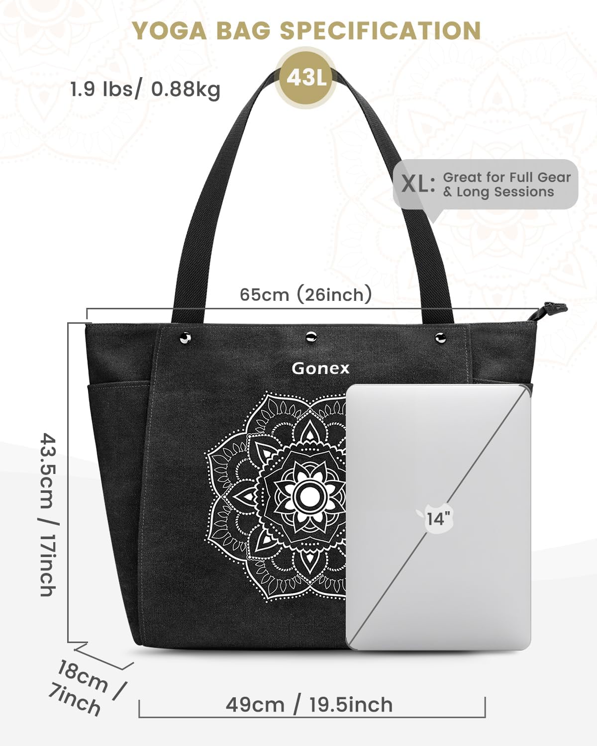 Yoga Mat Bag, Yoga Gym Bag Tote Bag with Multi Pockets For Women Men, Canvas Yoga Mat Carrier Take in Out Mat Easily For Pilates Travel Workout Office