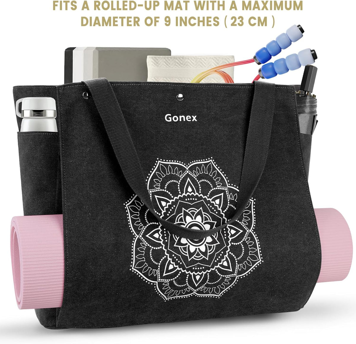 Yoga Mat Bag, Yoga Gym Bag Tote Bag with Multi Pockets For Women Men, Canvas Yoga Mat Carrier Take in Out Mat Easily For Pilates Travel Workout Office