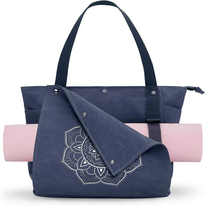 Yoga Mat Bag, Yoga Gym Bag Tote Bag with Multi Pockets For Women Men, Canvas Yoga Mat Carrier Take in Out Mat Easily For Pilates Travel Workout Office