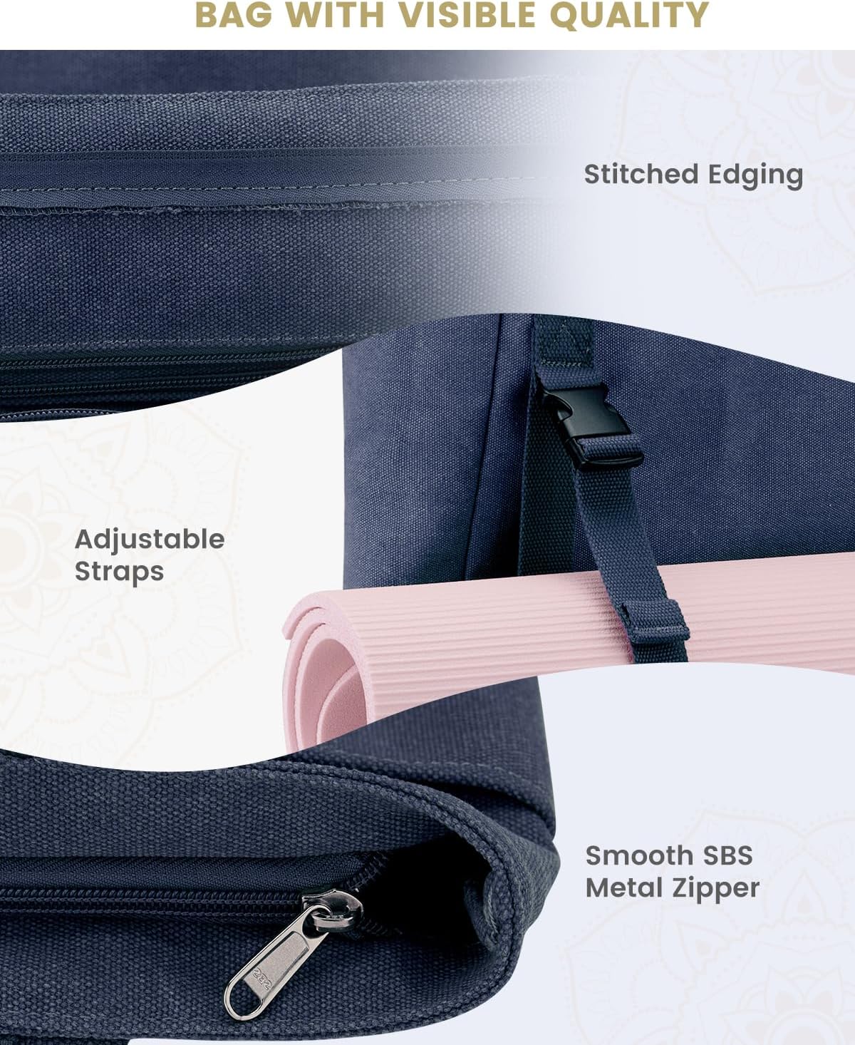 Yoga Mat Bag, Yoga Gym Bag Tote Bag with Multi Pockets For Women Men, Canvas Yoga Mat Carrier Take in Out Mat Easily For Pilates Travel Workout Office