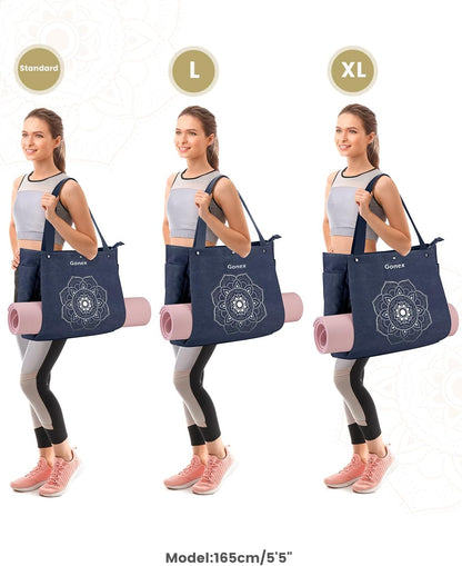 Yoga Mat Bag, Yoga Gym Bag Tote Bag with Multi Pockets For Women Men, Canvas Yoga Mat Carrier Take in Out Mat Easily For Pilates Travel Workout Office