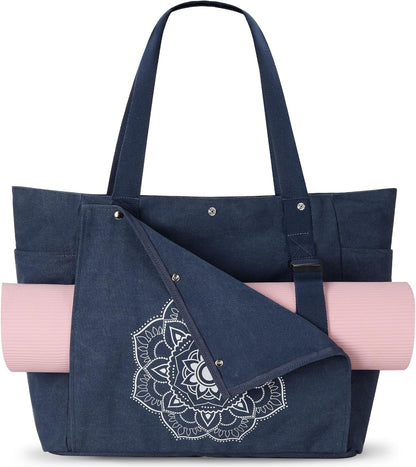 Yoga Mat Bag, Yoga Gym Bag Tote Bag with Multi Pockets For Women Men, Canvas Yoga Mat Carrier Take in Out Mat Easily For Pilates Travel Workout Office