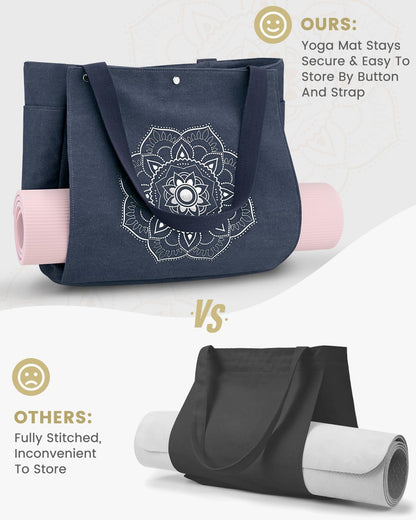 Yoga Mat Bag, Yoga Gym Bag Tote Bag with Multi Pockets For Women Men, Canvas Yoga Mat Carrier Take in Out Mat Easily For Pilates Travel Workout Office