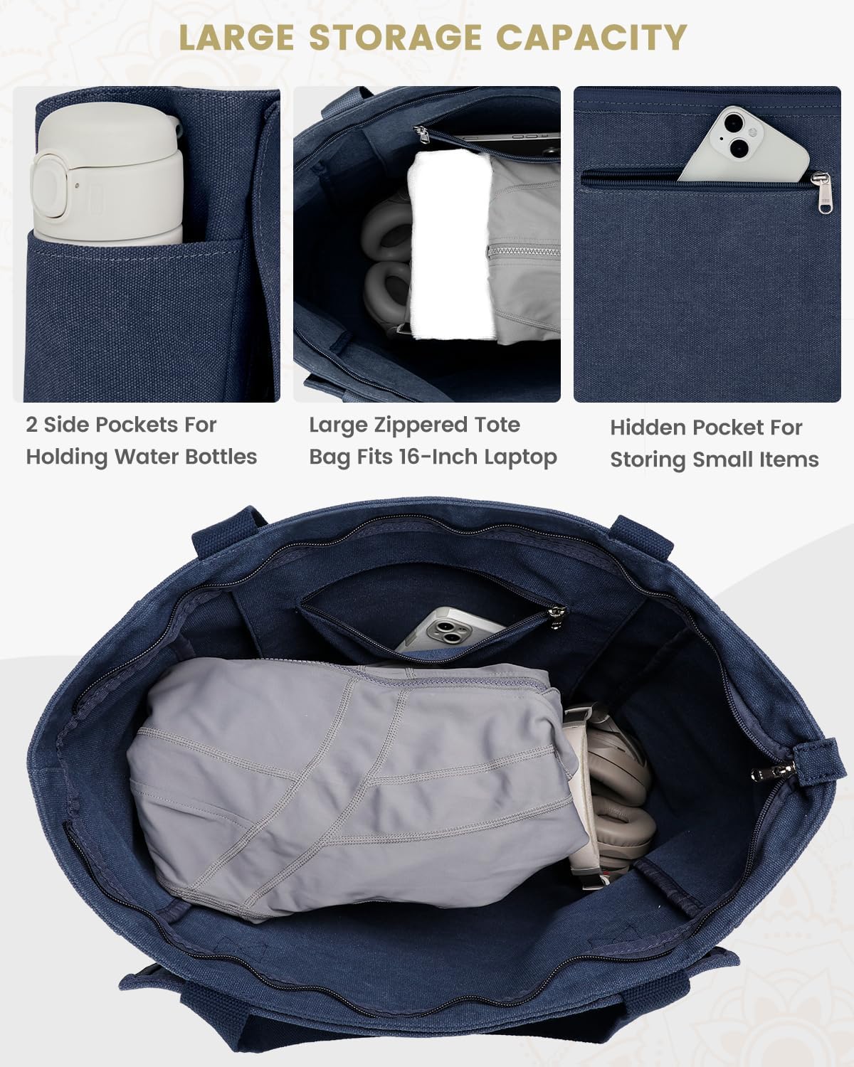 Yoga Mat Bag, Yoga Gym Bag Tote Bag with Multi Pockets For Women Men, Canvas Yoga Mat Carrier Take in Out Mat Easily For Pilates Travel Workout Office