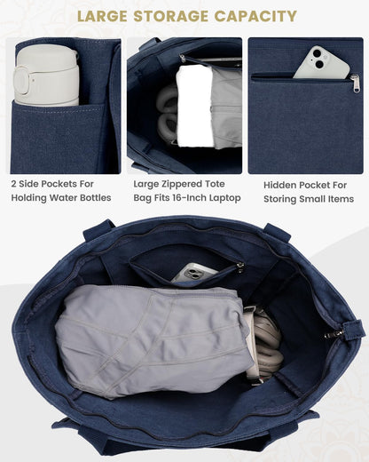 Yoga Mat Bag, Yoga Gym Bag Tote Bag with Multi Pockets For Women Men, Canvas Yoga Mat Carrier Take in Out Mat Easily For Pilates Travel Workout Office
