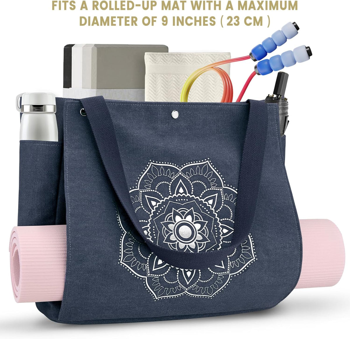 Yoga Mat Bag, Yoga Gym Bag Tote Bag with Multi Pockets For Women Men, Canvas Yoga Mat Carrier Take in Out Mat Easily For Pilates Travel Workout Office