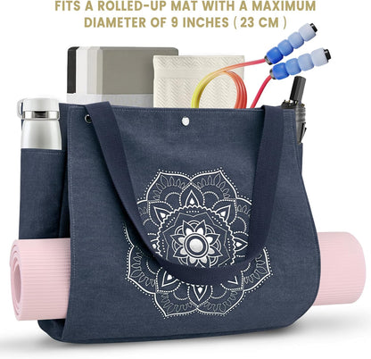 Yoga Mat Bag, Yoga Gym Bag Tote Bag with Multi Pockets For Women Men, Canvas Yoga Mat Carrier Take in Out Mat Easily For Pilates Travel Workout Office