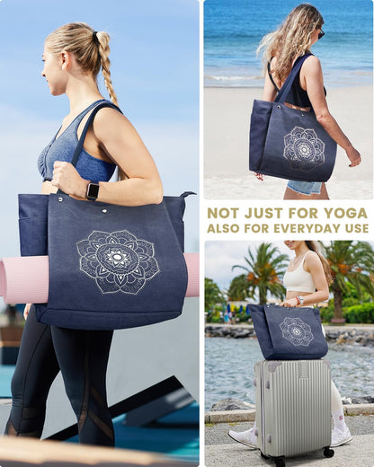 Yoga Mat Bag, Yoga Gym Bag Tote Bag with Multi Pockets For Women Men, Canvas Yoga Mat Carrier Take in Out Mat Easily For Pilates Travel Workout Office