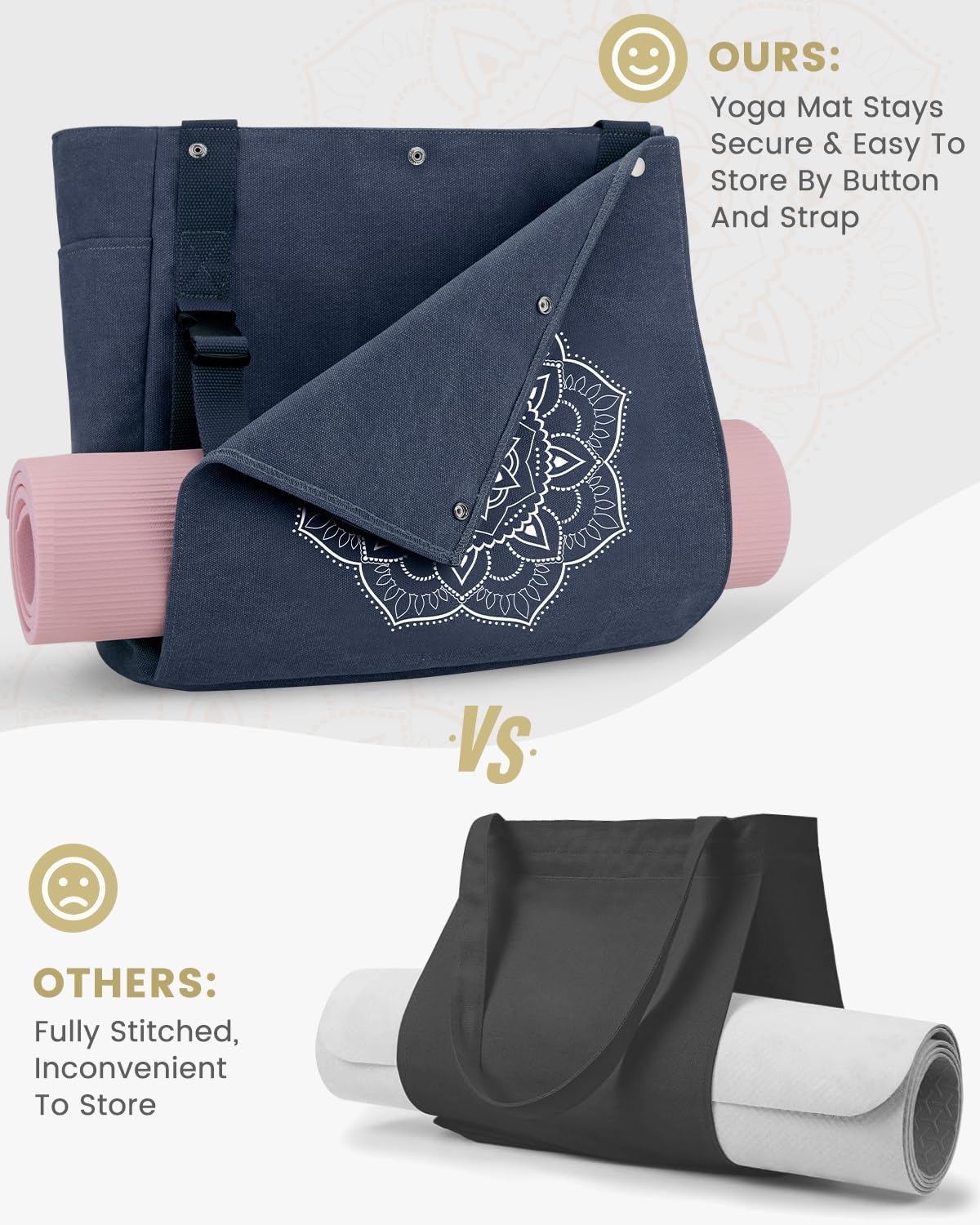 Yoga Mat Bag, Yoga Gym Bag Tote Bag with Multi Pockets For Women Men, Canvas Yoga Mat Carrier Take in Out Mat Easily For Pilates Travel Workout Office