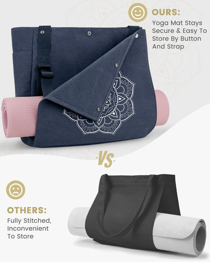 Yoga Mat Bag, Yoga Gym Bag Tote Bag with Multi Pockets For Women Men, Canvas Yoga Mat Carrier Take in Out Mat Easily For Pilates Travel Workout Office