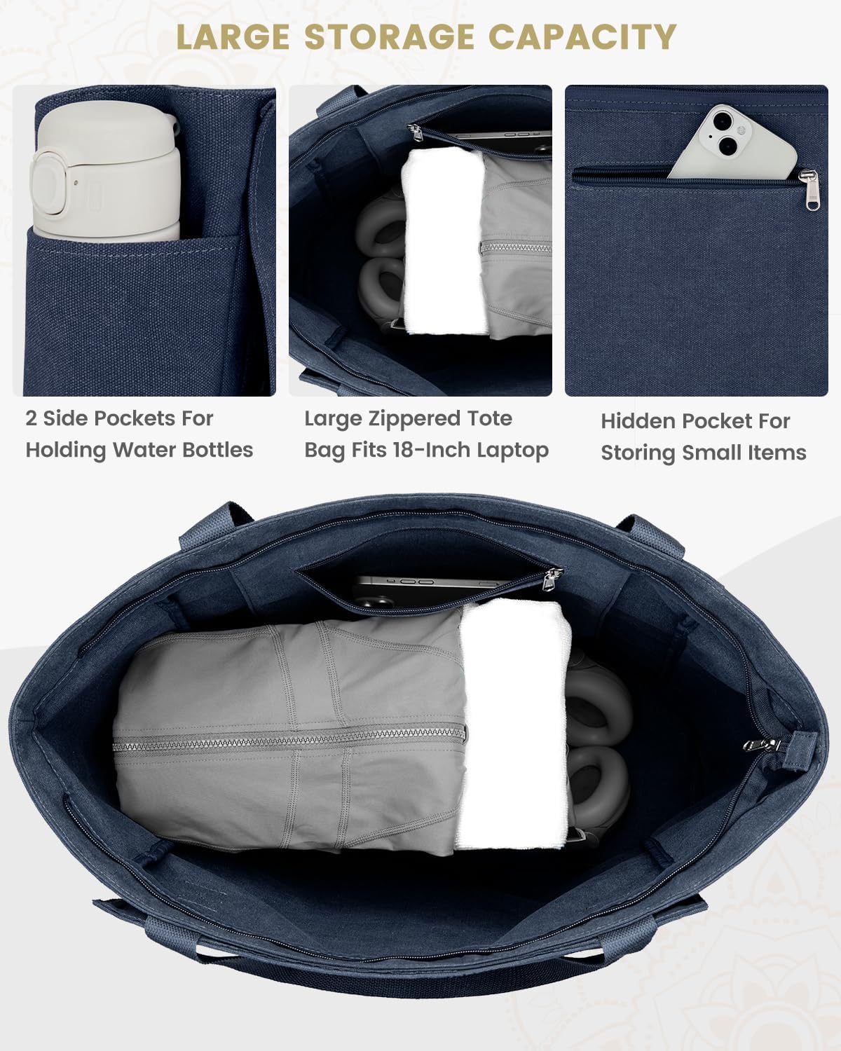 Yoga Mat Bag, Yoga Gym Bag Tote Bag with Multi Pockets For Women Men, Canvas Yoga Mat Carrier Take in Out Mat Easily For Pilates Travel Workout Office