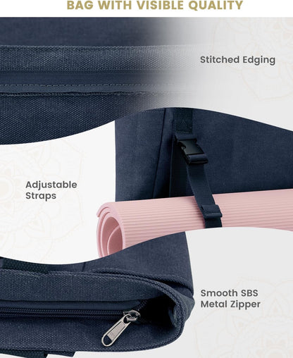 Yoga Mat Bag, Yoga Gym Bag Tote Bag with Multi Pockets For Women Men, Canvas Yoga Mat Carrier Take in Out Mat Easily For Pilates Travel Workout Office