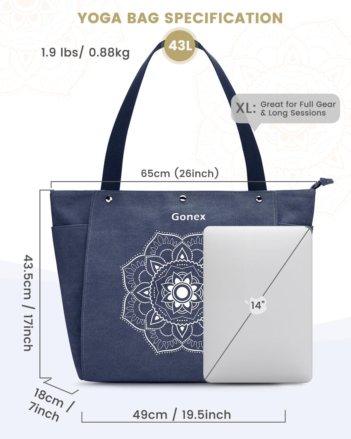 Yoga Mat Bag, Yoga Gym Bag Tote Bag with Multi Pockets For Women Men, Canvas Yoga Mat Carrier Take in Out Mat Easily For Pilates Travel Workout Office