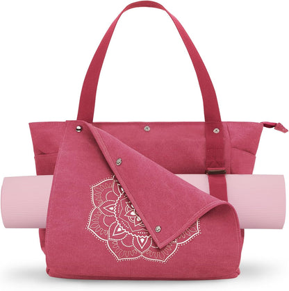 Yoga Mat Bag, Yoga Gym Bag Tote Bag with Multi Pockets For Women Men, Canvas Yoga Mat Carrier Take in Out Mat Easily For Pilates Travel Workout Office