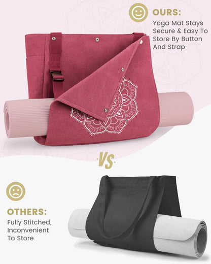 Yoga Mat Bag, Yoga Gym Bag Tote Bag with Multi Pockets For Women Men, Canvas Yoga Mat Carrier Take in Out Mat Easily For Pilates Travel Workout Office
