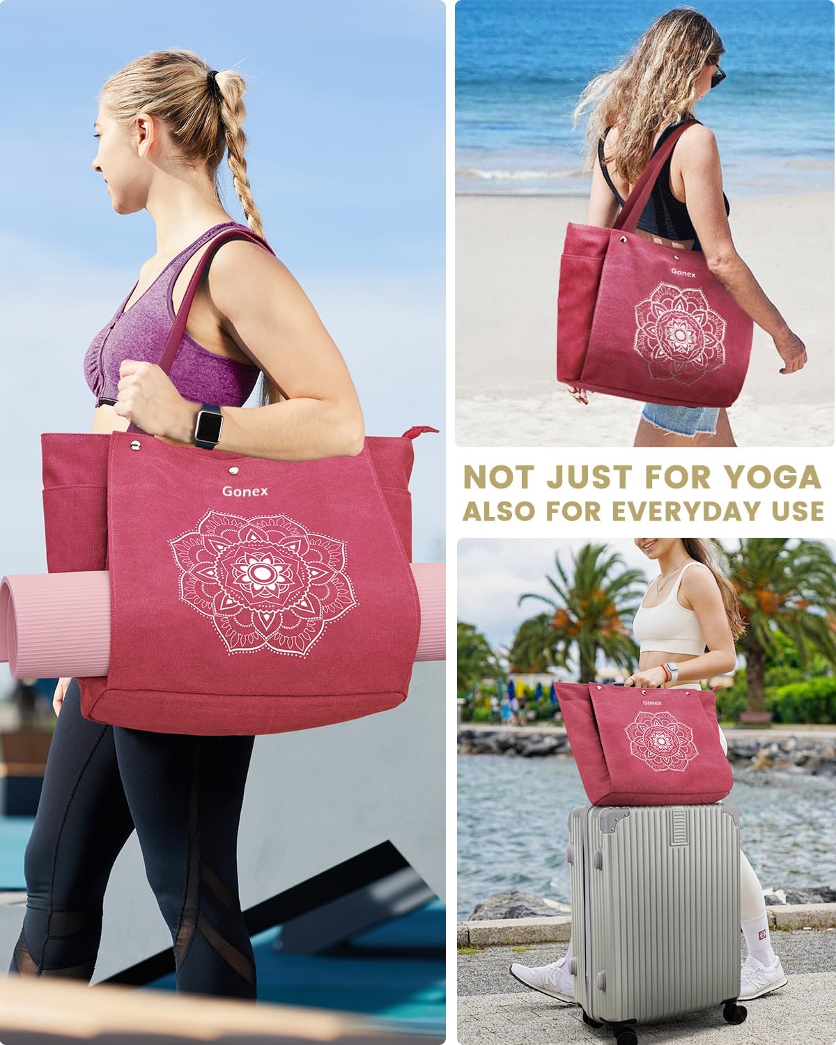 Yoga Mat Bag, Yoga Gym Bag Tote Bag with Multi Pockets For Women Men, Canvas Yoga Mat Carrier Take in Out Mat Easily For Pilates Travel Workout Office