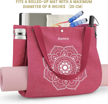 Yoga Mat Bag, Yoga Gym Bag Tote Bag with Multi Pockets For Women Men, Canvas Yoga Mat Carrier Take in Out Mat Easily For Pilates Travel Workout Office