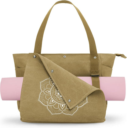 Yoga Mat Bag, Yoga Gym Bag Tote Bag with Multi Pockets For Women Men, Canvas Yoga Mat Carrier Take in Out Mat Easily For Pilates Travel Workout Office