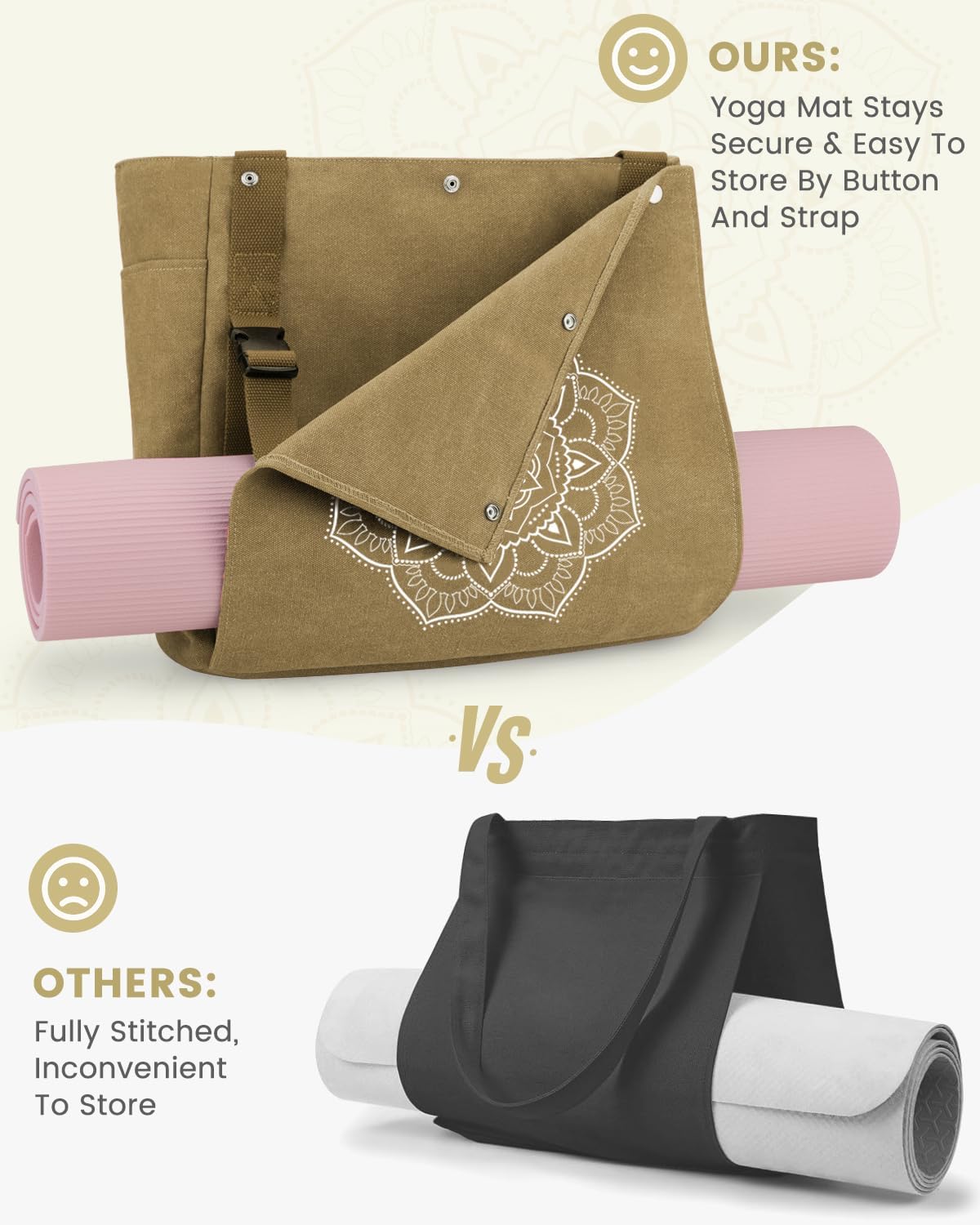 Yoga Mat Bag, Yoga Gym Bag Tote Bag with Multi Pockets For Women Men, Canvas Yoga Mat Carrier Take in Out Mat Easily For Pilates Travel Workout Office