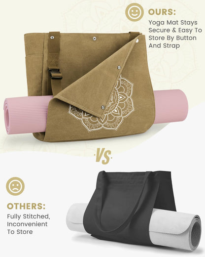 Yoga Mat Bag, Yoga Gym Bag Tote Bag with Multi Pockets For Women Men, Canvas Yoga Mat Carrier Take in Out Mat Easily For Pilates Travel Workout Office
