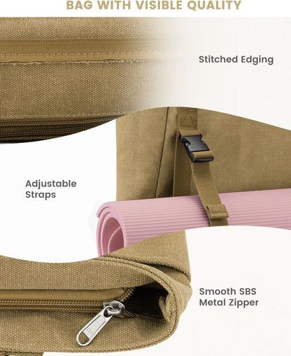 Yoga Mat Bag, Yoga Gym Bag Tote Bag with Multi Pockets For Women Men, Canvas Yoga Mat Carrier Take in Out Mat Easily For Pilates Travel Workout Office