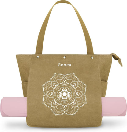 Yoga Mat Bag, Yoga Gym Bag Tote Bag with Multi Pockets For Women Men, Canvas Yoga Mat Carrier Take in Out Mat Easily For Pilates Travel Workout Office