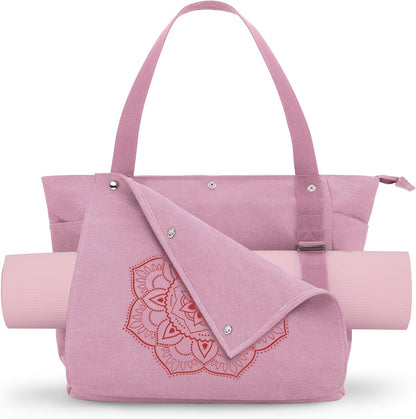 Yoga Mat Bag, Yoga Gym Bag Tote Bag with Multi Pockets For Women Men, Canvas Yoga Mat Carrier Take in Out Mat Easily For Pilates Travel Workout Office