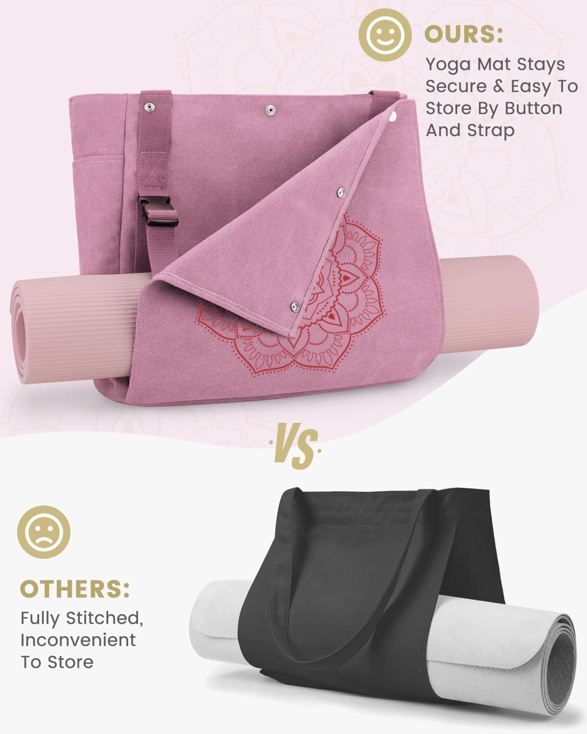 Yoga Mat Bag, Yoga Gym Bag Tote Bag with Multi Pockets For Women Men, Canvas Yoga Mat Carrier Take in Out Mat Easily For Pilates Travel Workout Office