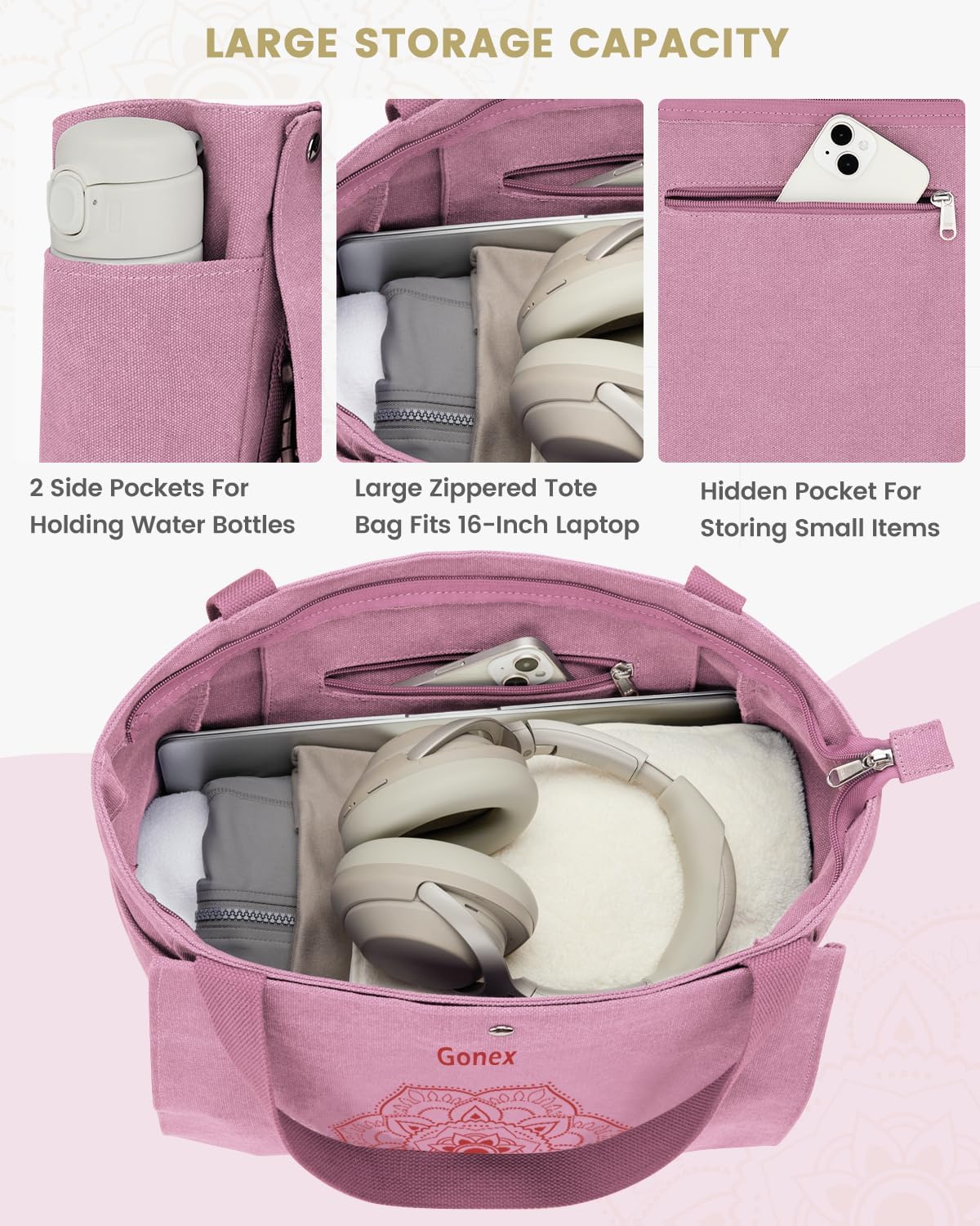Yoga Mat Bag, Yoga Gym Bag Tote Bag with Multi Pockets For Women Men, Canvas Yoga Mat Carrier Take in Out Mat Easily For Pilates Travel Workout Office