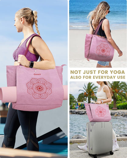 Yoga Mat Bag, Yoga Gym Bag Tote Bag with Multi Pockets For Women Men, Canvas Yoga Mat Carrier Take in Out Mat Easily For Pilates Travel Workout Office