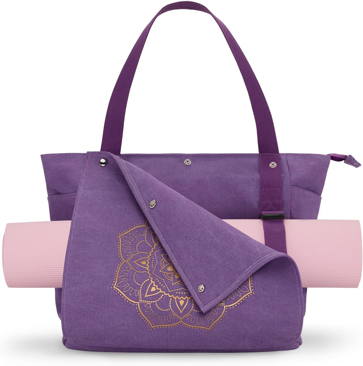 Yoga Mat Bag, Yoga Gym Bag Tote Bag with Multi Pockets For Women Men, Canvas Yoga Mat Carrier Take in Out Mat Easily For Pilates Travel Workout Office