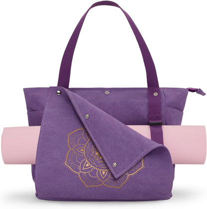 Yoga Mat Bag, Yoga Gym Bag Tote Bag with Multi Pockets For Women Men, Canvas Yoga Mat Carrier Take in Out Mat Easily For Pilates Travel Workout Office