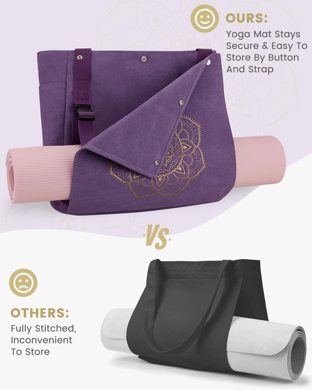 Yoga Mat Bag, Yoga Gym Bag Tote Bag with Multi Pockets For Women Men, Canvas Yoga Mat Carrier Take in Out Mat Easily For Pilates Travel Workout Office