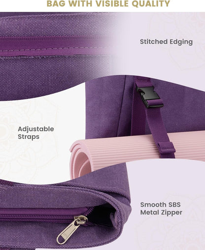 Yoga Mat Bag, Yoga Gym Bag Tote Bag with Multi Pockets For Women Men, Canvas Yoga Mat Carrier Take in Out Mat Easily For Pilates Travel Workout Office