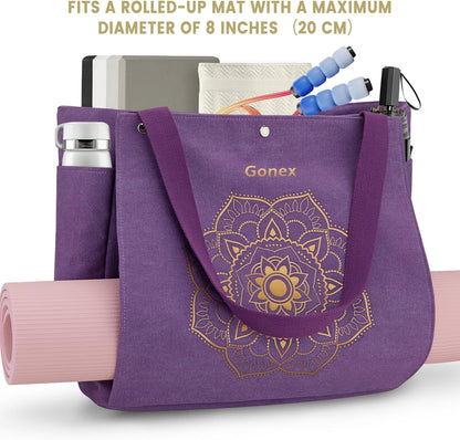 Yoga Mat Bag, Yoga Gym Bag Tote Bag with Multi Pockets For Women Men, Canvas Yoga Mat Carrier Take in Out Mat Easily For Pilates Travel Workout Office