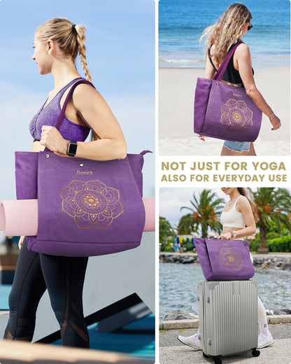 Yoga Mat Bag, Yoga Gym Bag Tote Bag with Multi Pockets For Women Men, Canvas Yoga Mat Carrier Take in Out Mat Easily For Pilates Travel Workout Office