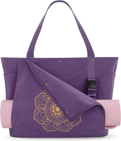 Yoga Mat Bag, Yoga Gym Bag Tote Bag with Multi Pockets For Women Men, Canvas Yoga Mat Carrier Take in Out Mat Easily For Pilates Travel Workout Office