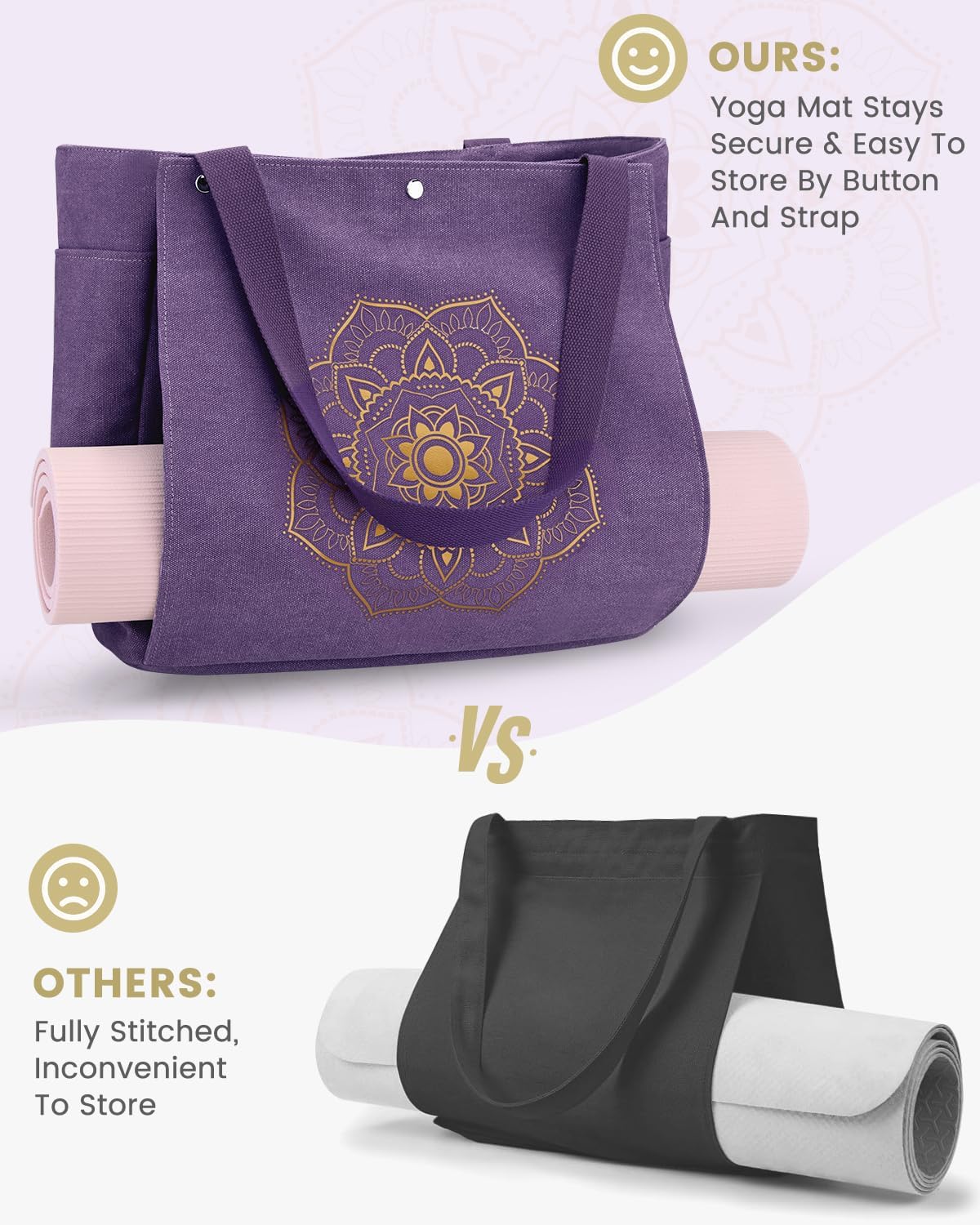Yoga Mat Bag, Yoga Gym Bag Tote Bag with Multi Pockets For Women Men, Canvas Yoga Mat Carrier Take in Out Mat Easily For Pilates Travel Workout Office