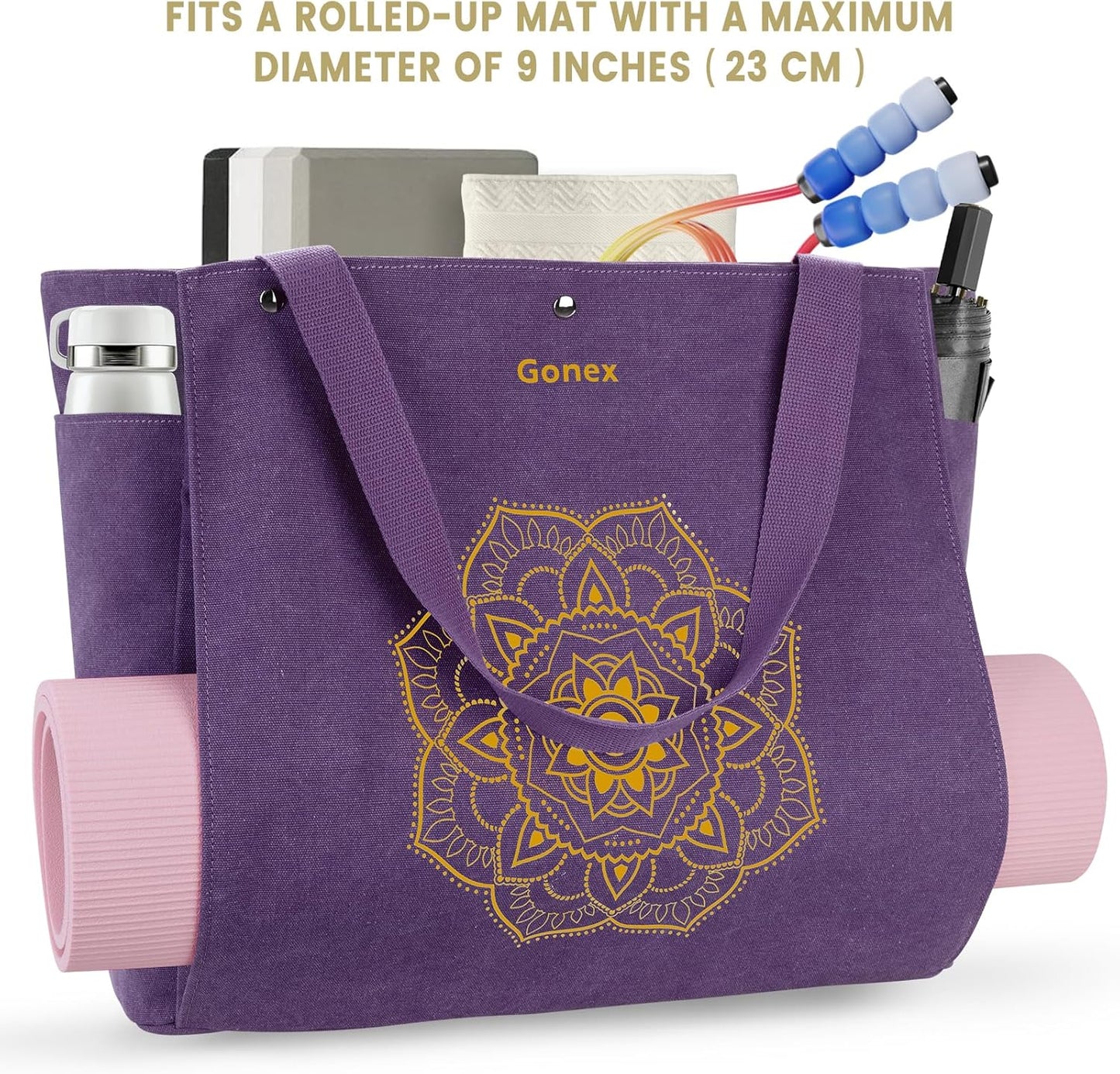 Yoga Mat Bag, Yoga Gym Bag Tote Bag with Multi Pockets For Women Men, Canvas Yoga Mat Carrier Take in Out Mat Easily For Pilates Travel Workout Office