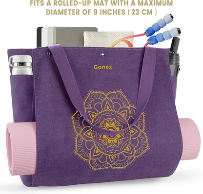 Yoga Mat Bag, Yoga Gym Bag Tote Bag with Multi Pockets For Women Men, Canvas Yoga Mat Carrier Take in Out Mat Easily For Pilates Travel Workout Office