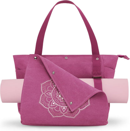 Yoga Mat Bag, Yoga Gym Bag Tote Bag with Multi Pockets For Women Men, Canvas Yoga Mat Carrier Take in Out Mat Easily For Pilates Travel Workout Office