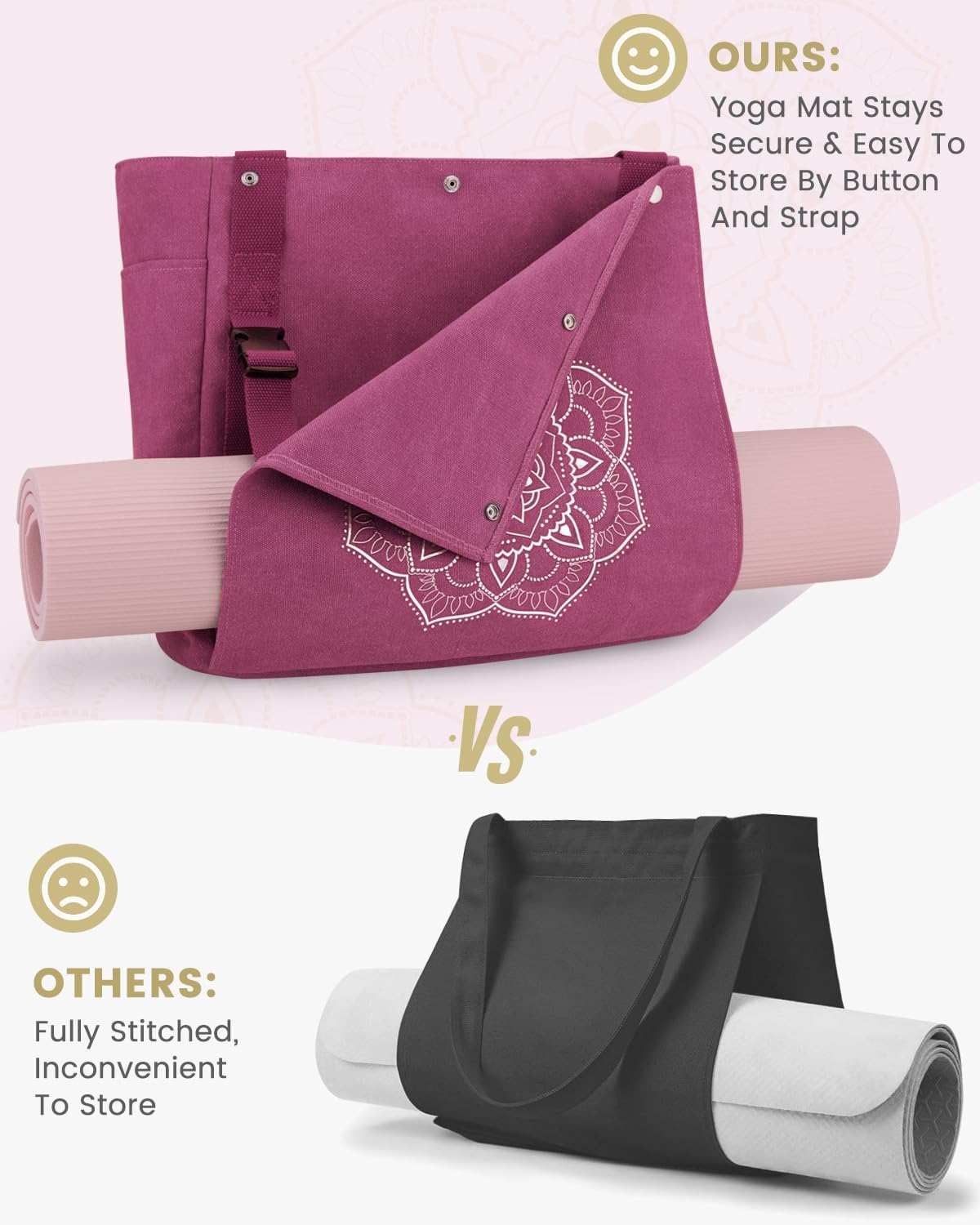 Yoga Mat Bag, Yoga Gym Bag Tote Bag with Multi Pockets For Women Men, Canvas Yoga Mat Carrier Take in Out Mat Easily For Pilates Travel Workout Office