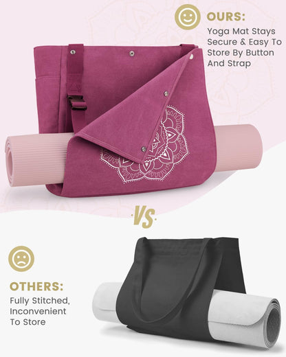 Yoga Mat Bag, Yoga Gym Bag Tote Bag with Multi Pockets For Women Men, Canvas Yoga Mat Carrier Take in Out Mat Easily For Pilates Travel Workout Office