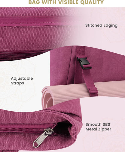Yoga Mat Bag, Yoga Gym Bag Tote Bag with Multi Pockets For Women Men, Canvas Yoga Mat Carrier Take in Out Mat Easily For Pilates Travel Workout Office