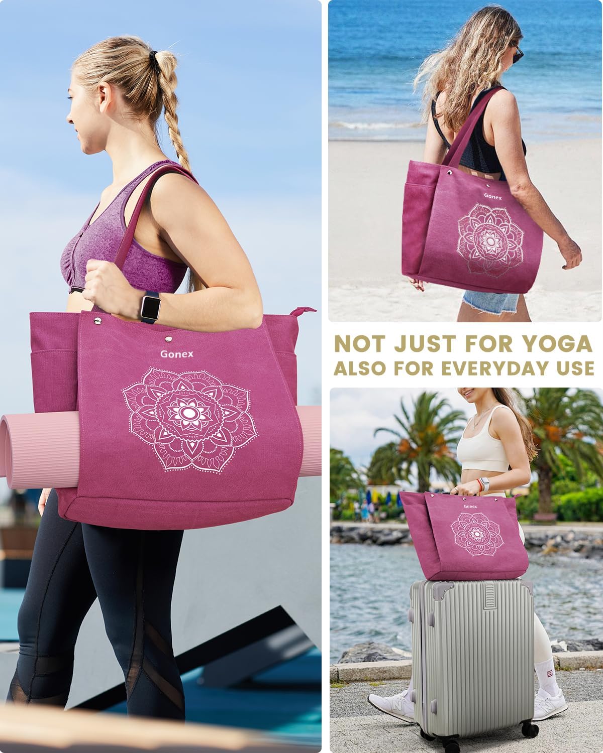 Yoga Mat Bag, Yoga Gym Bag Tote Bag with Multi Pockets For Women Men, Canvas Yoga Mat Carrier Take in Out Mat Easily For Pilates Travel Workout Office