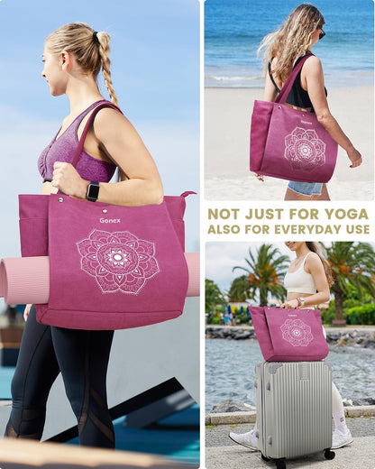 Yoga Mat Bag, Yoga Gym Bag Tote Bag with Multi Pockets For Women Men, Canvas Yoga Mat Carrier Take in Out Mat Easily For Pilates Travel Workout Office