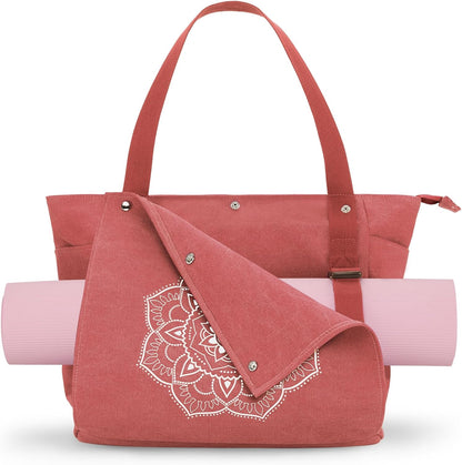 Yoga Mat Bag, Yoga Gym Bag Tote Bag with Multi Pockets For Women Men, Canvas Yoga Mat Carrier Take in Out Mat Easily For Pilates Travel Workout Office