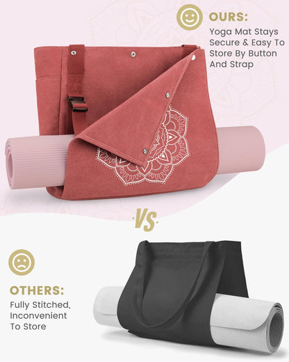Yoga Mat Bag, Yoga Gym Bag Tote Bag with Multi Pockets For Women Men, Canvas Yoga Mat Carrier Take in Out Mat Easily For Pilates Travel Workout Office
