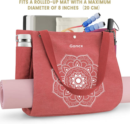 Yoga Mat Bag, Yoga Gym Bag Tote Bag with Multi Pockets For Women Men, Canvas Yoga Mat Carrier Take in Out Mat Easily For Pilates Travel Workout Office