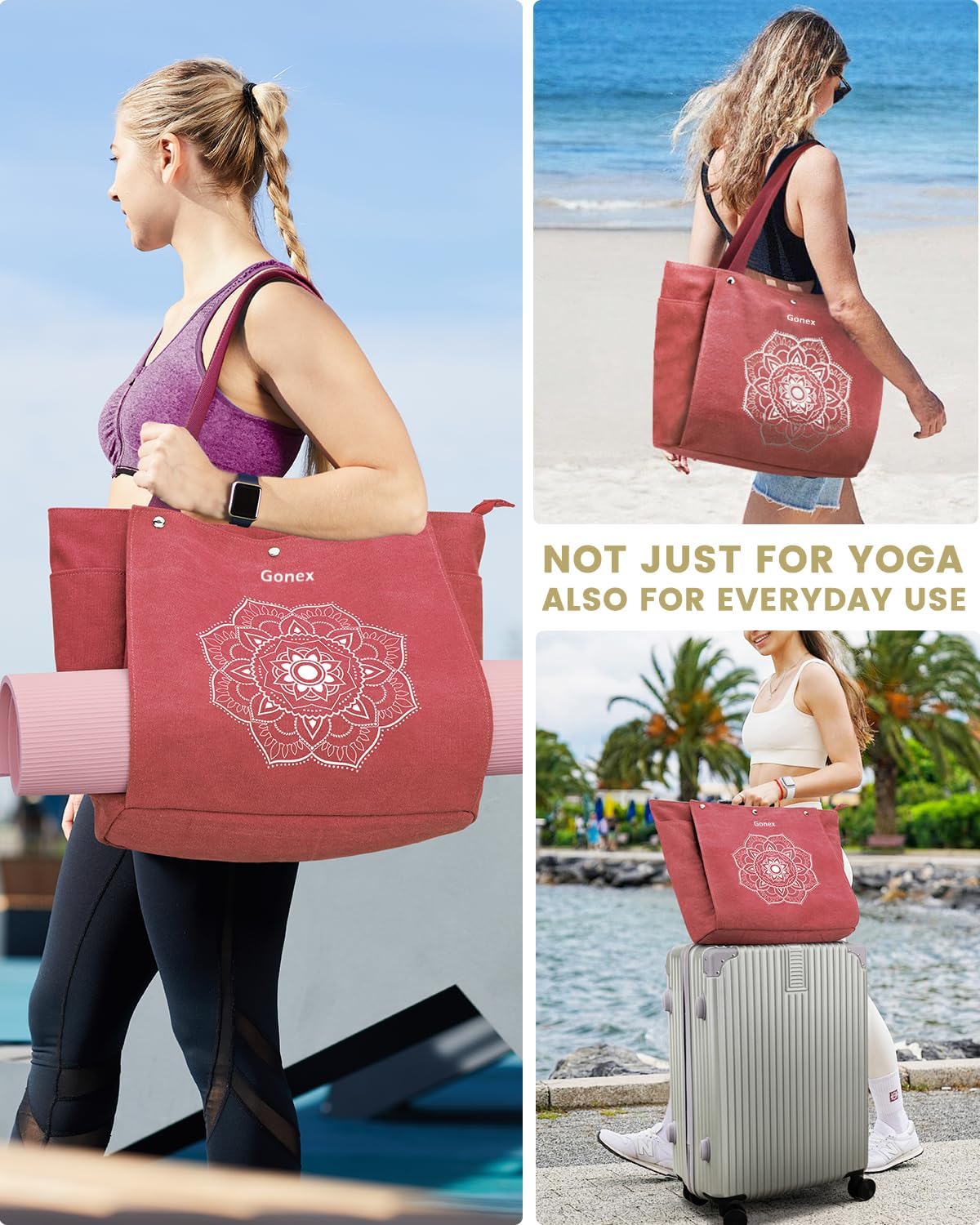 Yoga Mat Bag, Yoga Gym Bag Tote Bag with Multi Pockets For Women Men, Canvas Yoga Mat Carrier Take in Out Mat Easily For Pilates Travel Workout Office